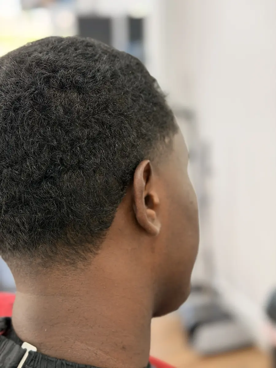 Back view of a finished neckline taper